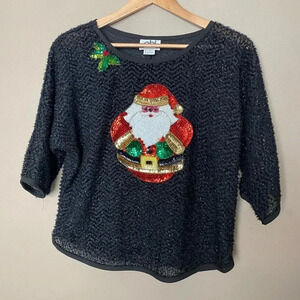 PBJ vintage Santa Christmas sequin top blouse sweater holiday party glam sz M?